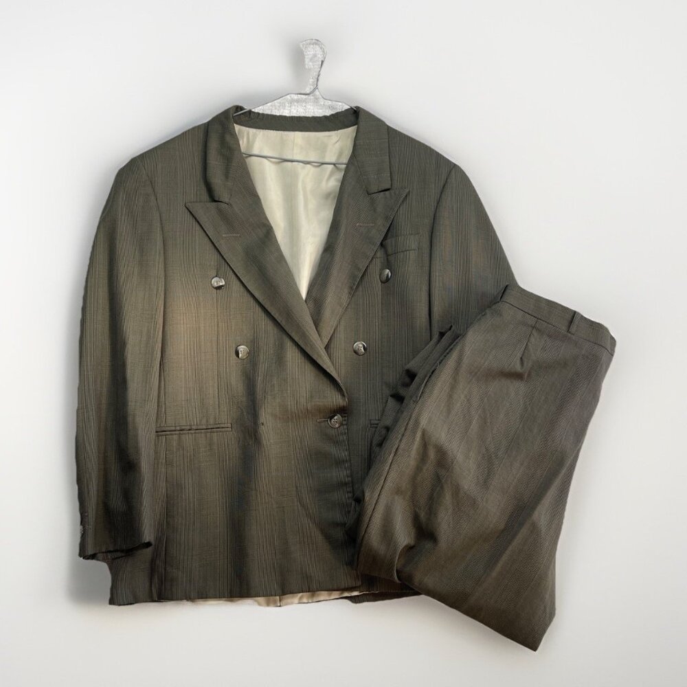 Bossini Moderno Canada 100% Wool Double Breasted Plaid Blazer Suit Jacket Read